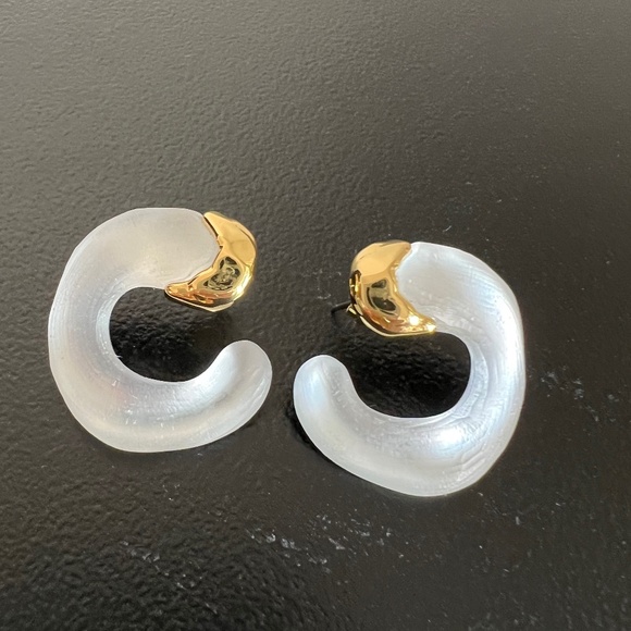 ALEXIS BITTAR Silver Lucite Small Molten Front Facing Hoop Earrings - Picture 2 of 8